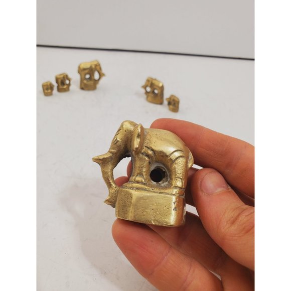 vintage Solid Brass Elephants with Trunk Up heavy family set of six - Picture 6 of 10